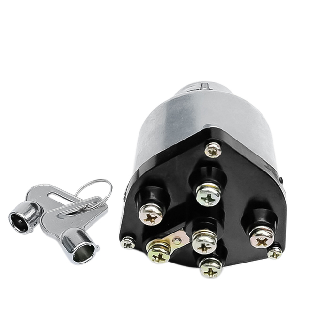 JK406 Car Truck Start Ignition Switch with 2 Keys Preheat Start Switch with 6 Wiring Points for Car Tractor Trailer