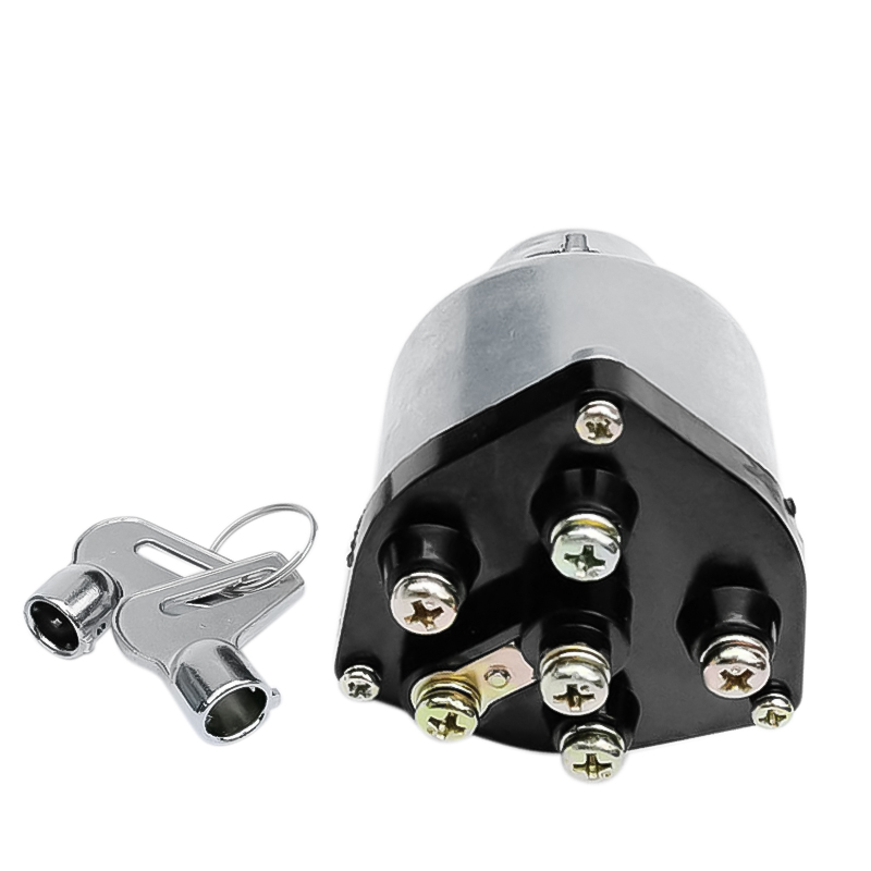 JK406 Car Truck Start Ignition Switch with 2 Keys Preheat Start Switch with 6 Wiring Points for Car Tractor Trailer